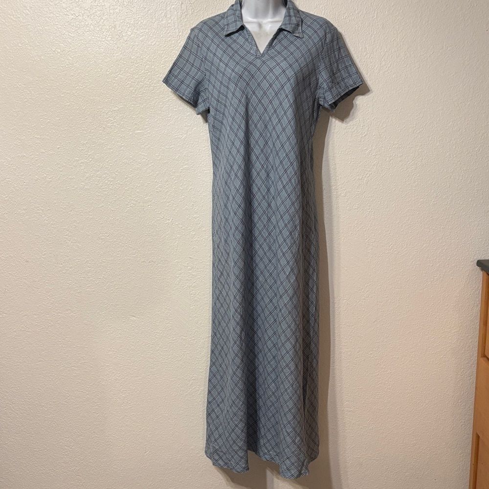 Laura Ashley Plaid Linen Midi Dress Size 10